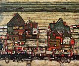 Houses with Laundry Suburg II by Egon Schiele